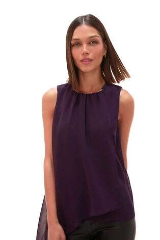 Roman Purple Neck Trim Asymmetric Woven Top - Image 2 of 6