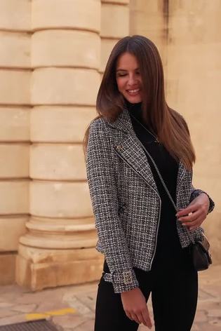 Tweed biker jacket top
