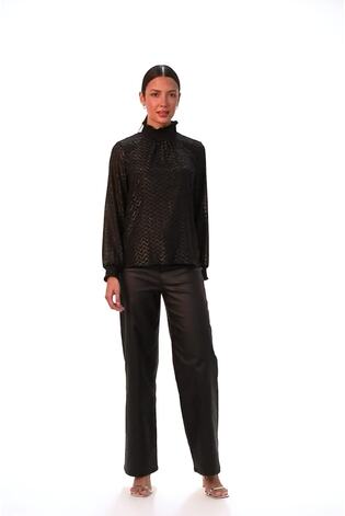 Roman Black Zig Zag Shimmer High Neck Top - Image 2 of 6