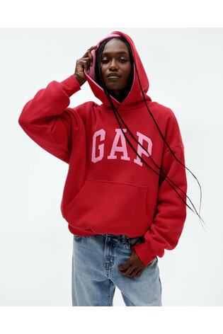 Red Vintage Soft Reversible Oversized Logo Hoodie - Image 2 of 7