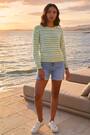 Roman Green Stripe Pointelle Crew Neck Knit Jumper - Image 2 of 6