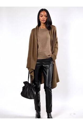 Religion Brown Unite Maxi Waterfall Cardigan In Soft Textured Yarn In Brindle - Image 2 of 7