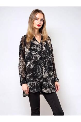Religion Black Zoe Oversized Long Line Shirt In Monochrome Floral Print - Image 2 of 7