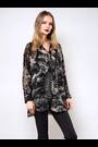 Religion Black Zoe Oversized Long Line Shirt In Monochrome Floral Print - Image 2 of 7