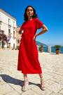Roman Red Side Tie Detail Midi Dress - Image 2 of 6