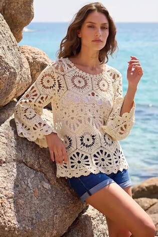 Roman Natural Crochet Top - Image 2 of 6