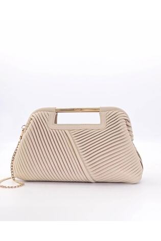 Dune London Cream Ebec Pleated Framed Clutch Bag - Image 2 of 6