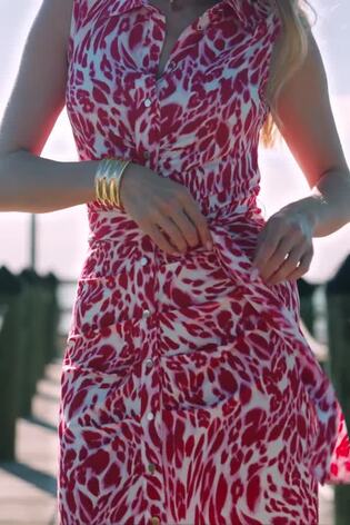 Sosandar Pink Animal Print Ruched Front Sleeveless Shirt Pink Dress - Image 2 of 6