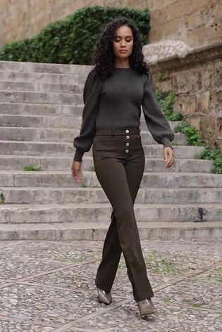 Sosandar Green Patch Pocket Bootcut Trousers - Image 2 of 6