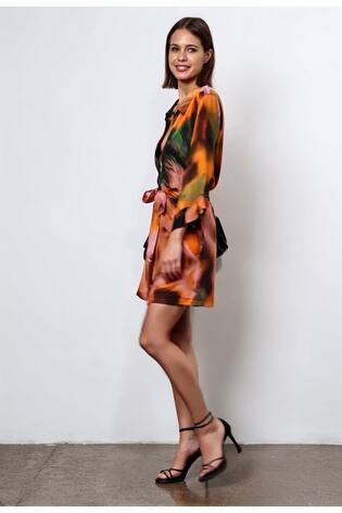 Religion Orange Tunic Shirt Dress With Kimono Sleeves in Bright Floral Print - Image 2 of 7