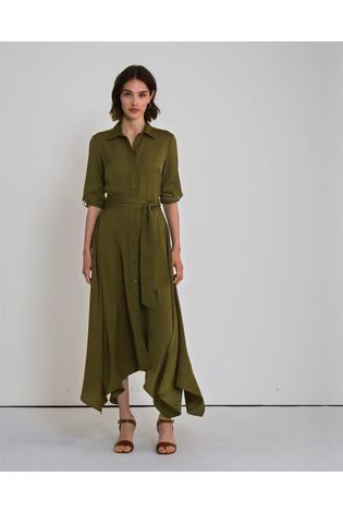 Buy Lauren Ralph Lauren Khaki Green Pleated Reynna Midi Shirt Dress from Next Luxembourg