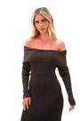 Roman Black Petite Metallic Knit Bardot Midi Dress - Image 2 of 6