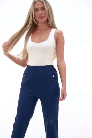 Roman Blue Contrast Detail Cropped Stretch Trousers - Image 2 of 6