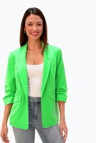 Roman Green Ruched 3/4 Sleeve Jacket - Image 2 of 6
