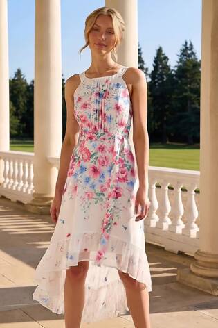 Roman White Floral Print High Low Midi Dress - Image 2 of 7