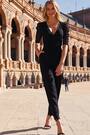 Sosandar Black Organza Spot Sleeve Wrap Front Jumpsuit - Image 2 of 5