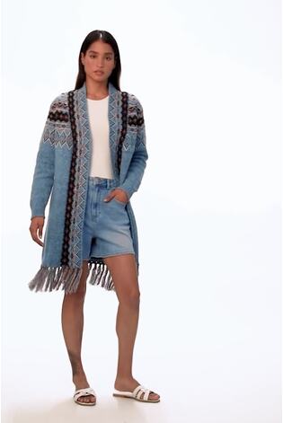 Roman Blue Fringed Hem Longline Cardigan - Image 2 of 6