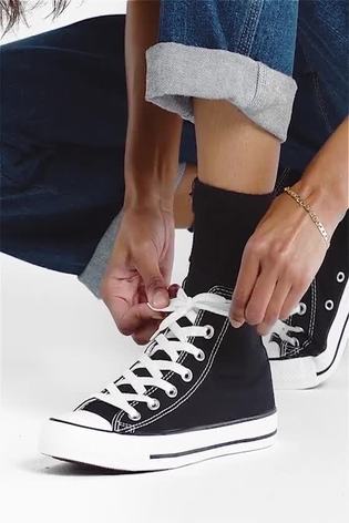 Black and white striped converse high top sale