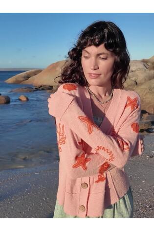 Coral Pink Seascape Knitted Cardigan - Image 2 of 8