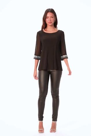 Roman Black Embellished Cuff Top - Image 2 of 4