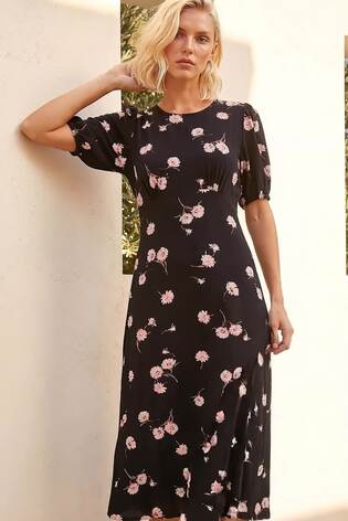 Roman Black Petite Floral Stretch Midi Dress - Image 2 of 6