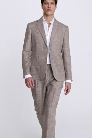 MOSS Slim Fit Brown Check Linen Brown Jacket
