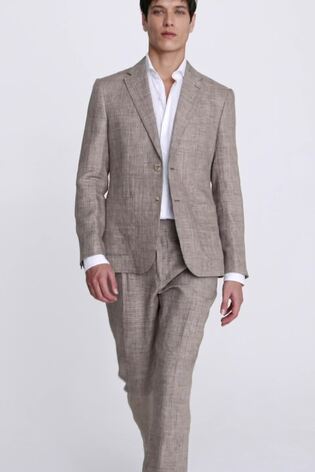 MOSS Brown Slim Fit Check Linen Jacket - Image 2 of 6