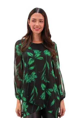 Roman Green Floral Chiffon Layered Tunic Top - Image 2 of 6