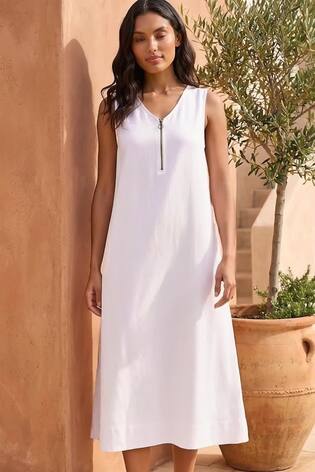 Roman White Zip Front Sleeveless Midi Dress - Image 2 of 5