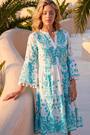 Roman Blue Embroidery Bead Detail Smock 100% Cotton Dress - Image 2 of 5
