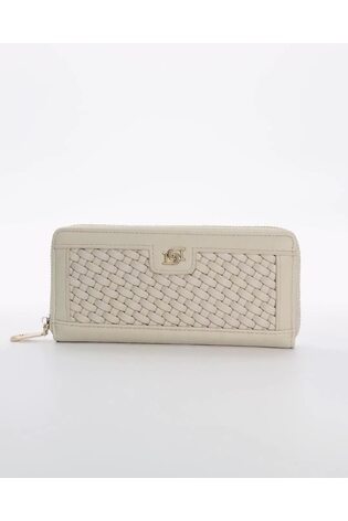 Dune London Cream Large Kefalonia Woven Zip Around Purse - Image 2 of 6