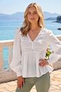 Roman White Cotton Lace Pintuck Top - Image 2 of 6
