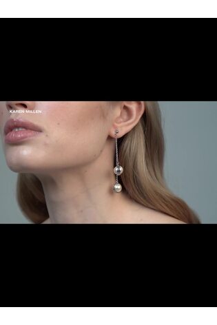Karen Millen Silver Tone Logo Pearl Double Drop Earrings - Image 2 of 6 Karen Millen Silver Tone Logo Pearl Double Drop Earrings - Image 2 of 6