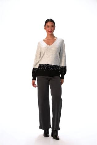 Roman Grey Colour Block V-Neck Boyfriend Jumper - Image 2 of 6