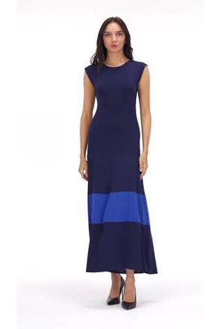 Leem Blue Contrast Stripe Knit Dress - Image 2 of 5