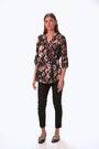Roman Brown Textured Abstract Print V-Neck Stretch Top - Image 2 of 6