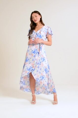 Quiz navy and pink floral wrap dress clearance