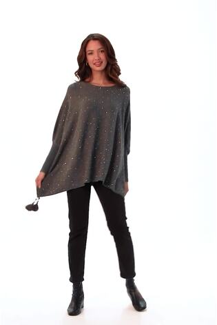 Roman Grey Sparkle Embellished Tassel Poncho - Image 2 of 6