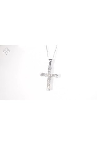The Diamond Store White 2 Carat Cross Lab Diamond Necklace Pendant in 9K White Gold