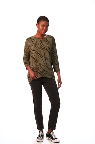 Roman Green Abstract Line Print Stretch Jersey Top - Image 2 of 6