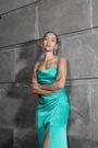 Sosandar Green Satin V-Neck Gown - Image 2 of 5