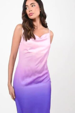 Quiz Purple Ombre Satin Strappy Slip Dress