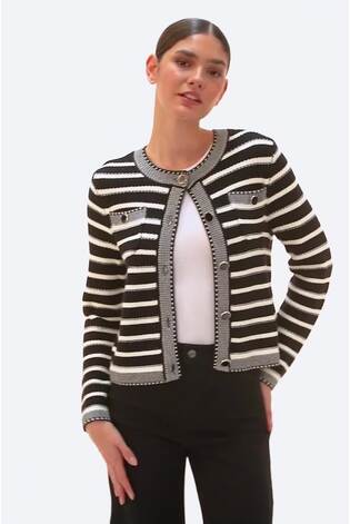 Roman Black Textured Stripe Print Pocket Cardigan - Image 2 of 6