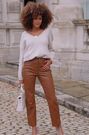 Sosandar Brown Chrome Leather Straight Leg Trousers - Image 2 of 4