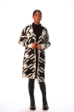 Roman Black Houndstooth Pattern Knit Coatigan - Image 2 of 6
