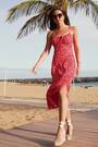 Sosandar Red Floral Ruched Bust Strappy Midi Dress - Image 2 of 6