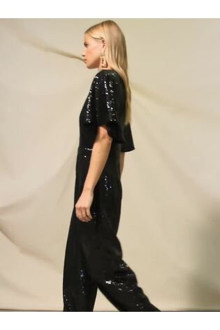 Ro&Zo Sequin Wide Leg Black Jumpsuit - Image 2 of 7