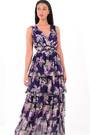 Quiz Blue Multi Chiffon Floral Wrap Tiered Maxi Dress - Image 2 of 5