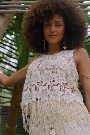 Sosandar Natural Floral Crochet Vest Top - Image 2 of 6