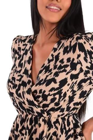 Buy Quiz Cream Black Animal Print Wrap Peplum Top from Next Lithuania